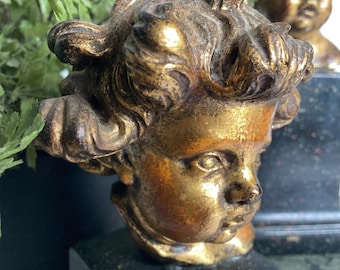 Pair Of Gold Borghese Cherub Bookends On Black Speckled Bases