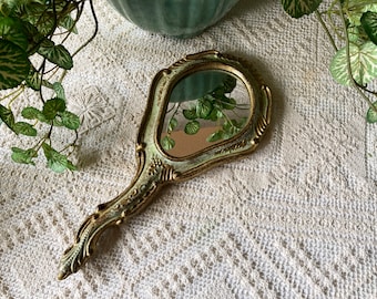 Florentine Italian Vanity Hand Mirror Gilt Gold & Mint Green