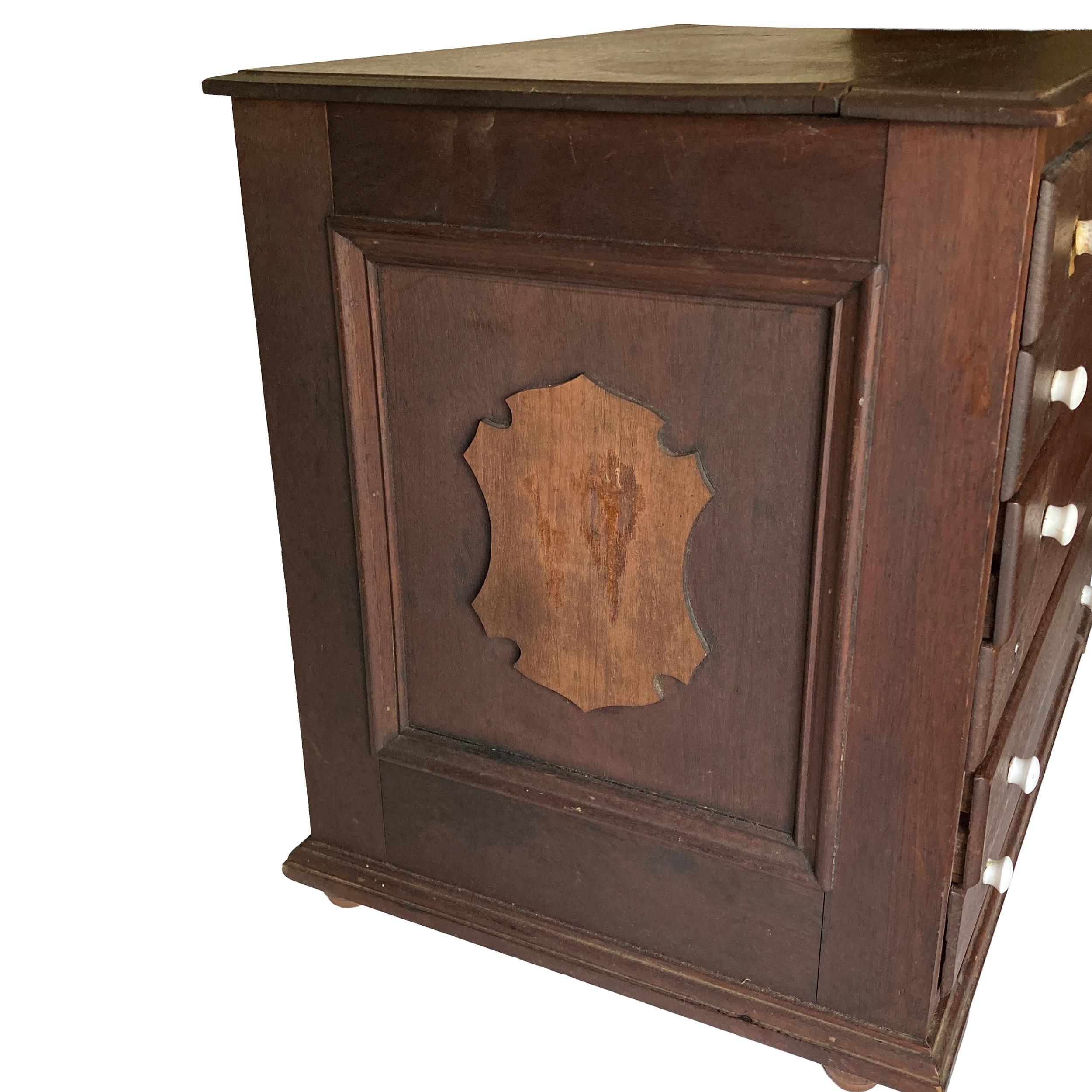 Antique Watchmaker Spool Collector Cabinet 7 Drawers Wooden Chest