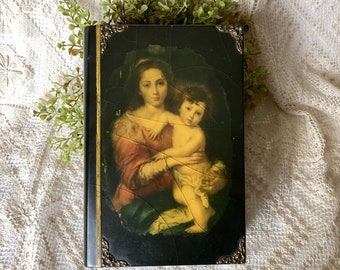 Jewelry Box Vintage Decoupage Box Book Shape Velvet Lined