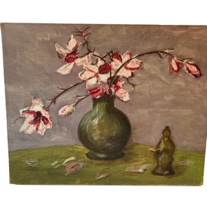 Floral Still Life Spring Blossoms In Vase Naive Original Oil Painting On Canvas