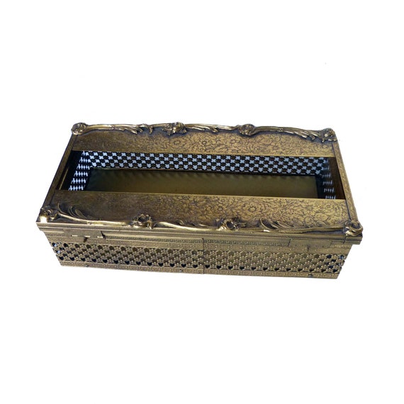 Hinged Gold Ormolu Vanity Gold Plated Tissue Box … - image 6