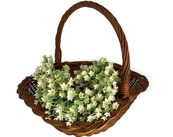 Woven Gathering Basket With Braided Flat Edge & Twist Handle Vintage