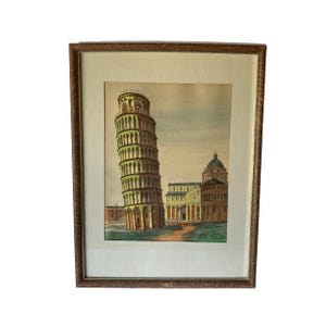 Grazia Carti Pisa. Der schiefe Turm Italienischer Aquarell Druck Unter Glas Gerahmt