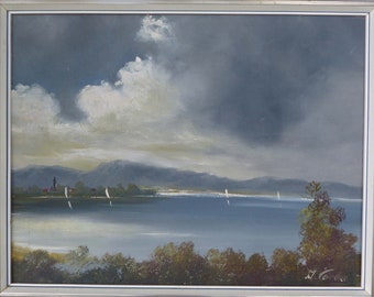 Ölbild Landschaft See & Berge Signiert Vintage