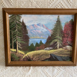 Oil Painting Landscape Rocky Mountain Lake Scene Trees Signed Lenon Framed