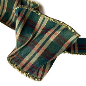 Wired Ribbon 6 Rolls Dark Green, Red & Gold Plaid Stripe 2.5&quot; Wide 10 Yards 1/2 Price