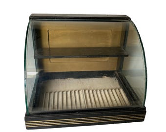 Cigar Store Display Case Curved Glass Front & Sides Wooden back Back Door Vintage