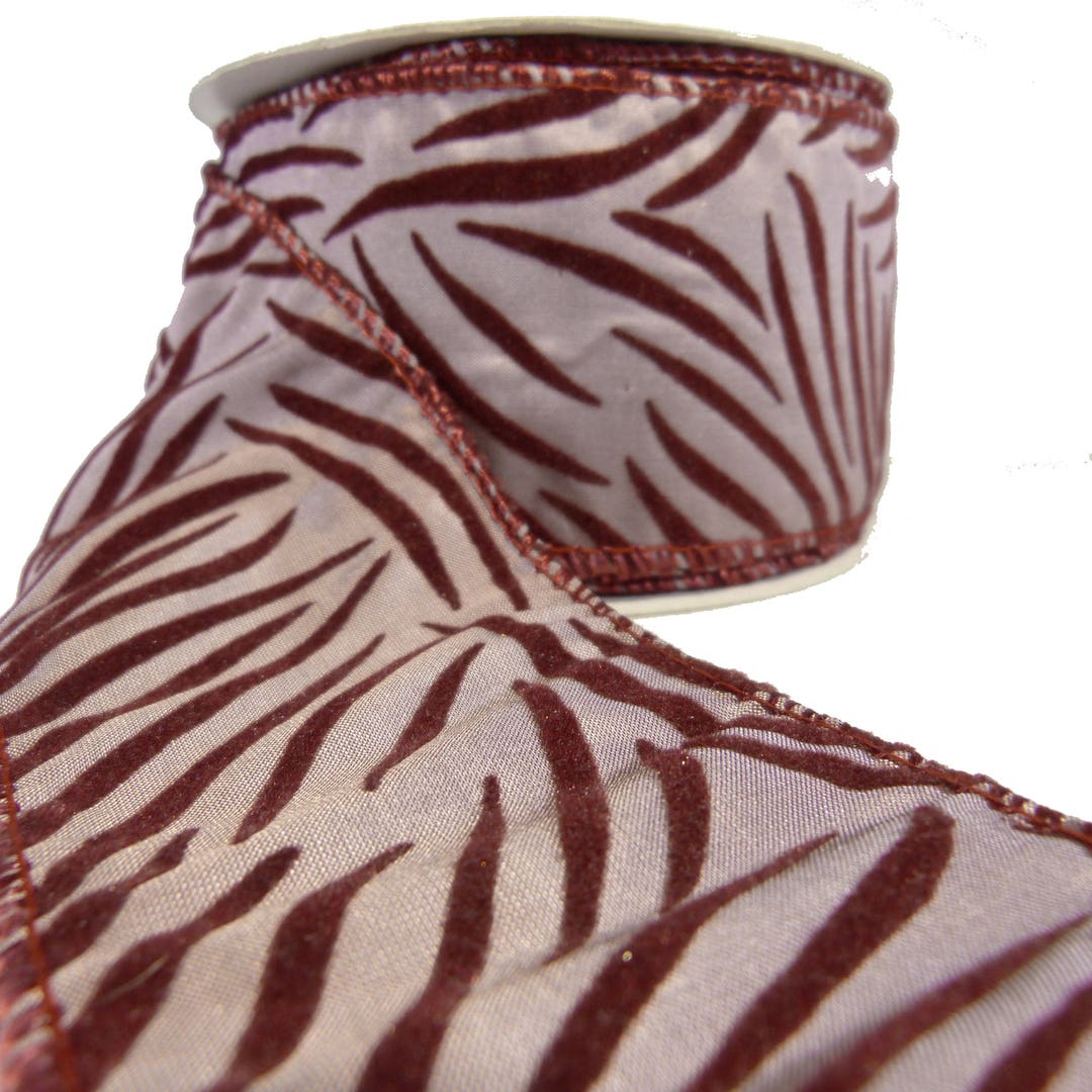 Flocking Velvet Ribbon Flocked Velvet Animal Print Pattern Burgundy Mauve Wired Ribbon 2.5 ...