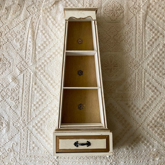 Jewelry Box Shelves With Drawer Gold & Cream Flor… - image 4