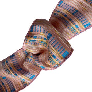 Wired Ribbon 6 Rolls  Plaid Rose Pink Blue Yellow - 4&quot; Wide 5 Yards 1/2 Price