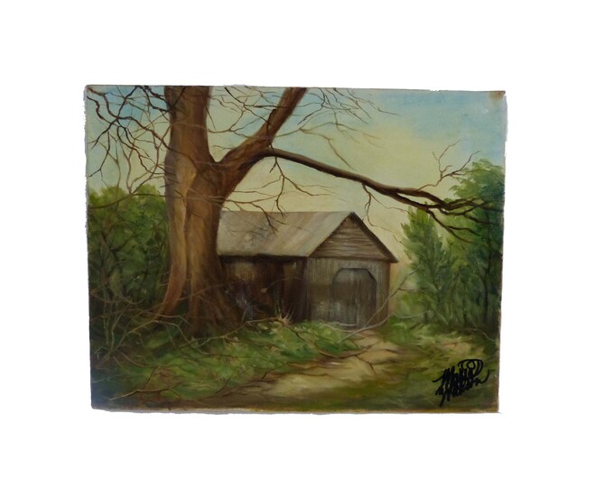 Landscape Oil Painting Barn & Tree Signed Unframed Oil on Canvas - Etsy