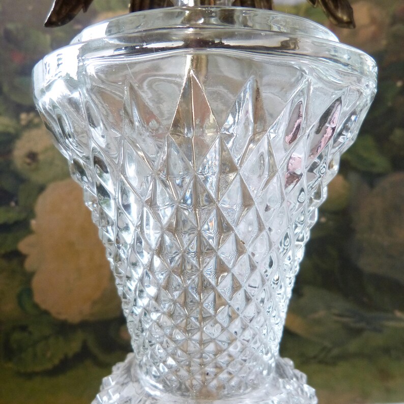 Hobnail Glass and Brass Vintage Lamp With Shade