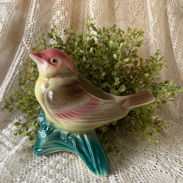 Ceramic Bird On Branch Planter Soft Spring Colors