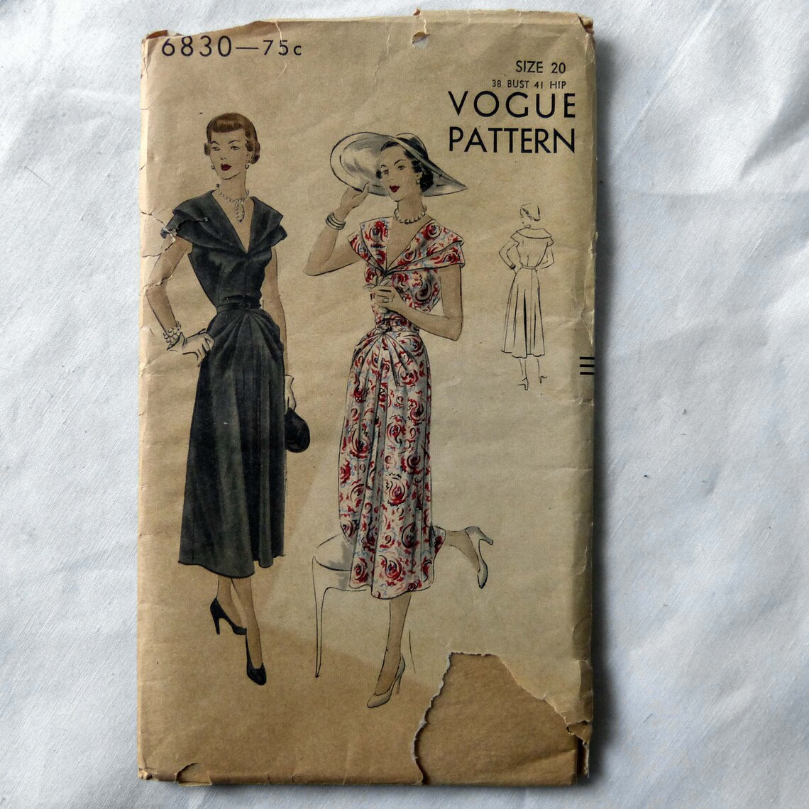 Vogue 6830 Vintage Sewing Pattern 1949 Diagonal Pleated Dress | Etsy