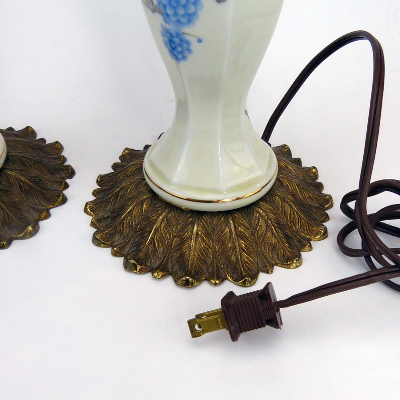 Cream Porcelain with Blue Flowers Pair Of Vanity Bedside Lamps