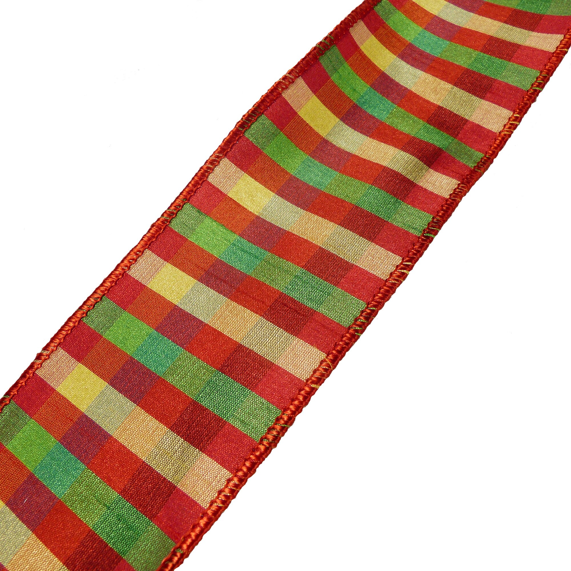 Cheerful Red Yellow Green Plaid Wired Ribbon 2.5