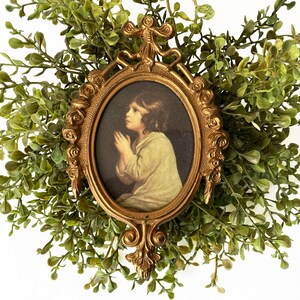 Small Italian Cast Metal Ornate Frame Gold Finish Rose Swags & Top Bow
