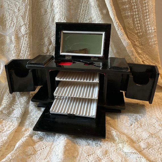 Asian Cigarette Box Hand Painted Black Lacquer Accordian Box - Etsy