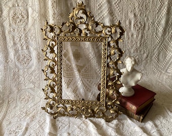 Cast Metal Picture Frame Ornate Acanthus Leaf Design Freestanding Gold Finish