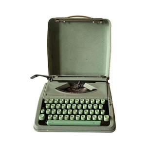 Hermes Baby Manual Portable Typewriter Made In Switzerland USA QWERTY Mint Green Housing & Keys image 1