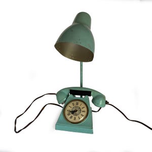 Vintage Trea Boye Turquoise Telephone Shaped Clock - Lamp Cone Shade & Lighter