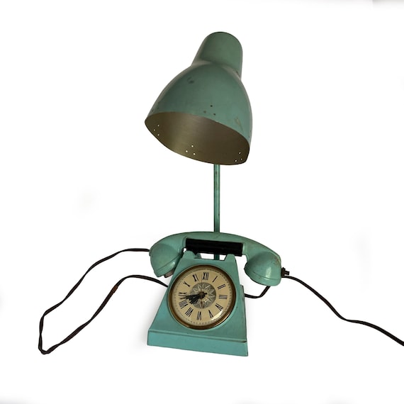 Vintage Trea Boye Turquoise Telephone Shaped Clock - Lamp Cone
