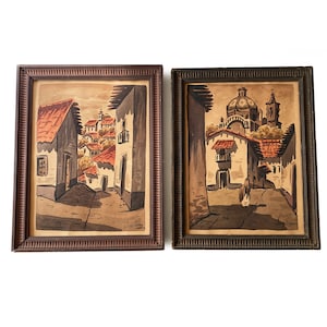 Pair Of Watercolor Paintings Scenes Of San Juan Earthy Colors Framed