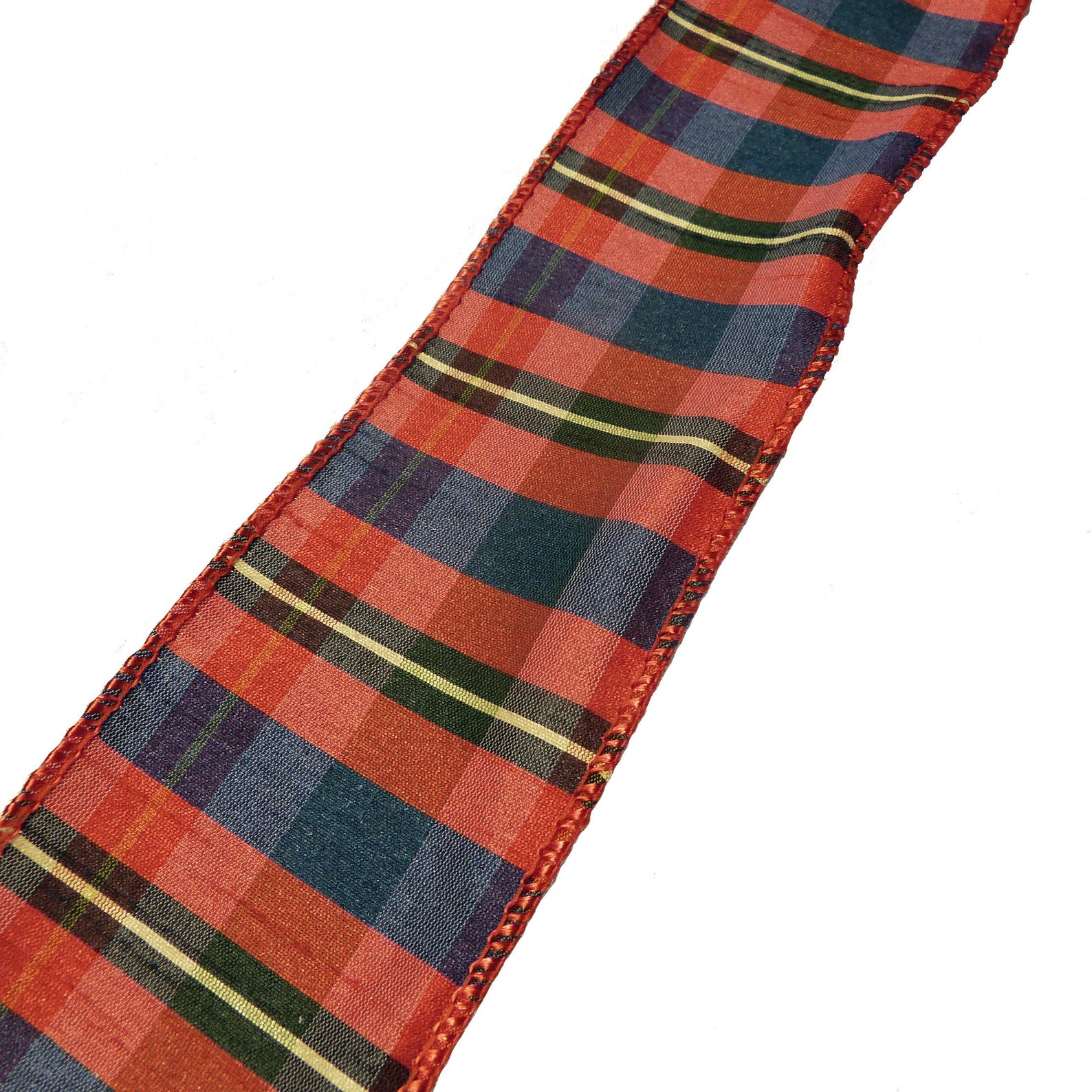 Red Navy Blue and Yellow Plaid Wired Ribbon by the Roll - Etsy