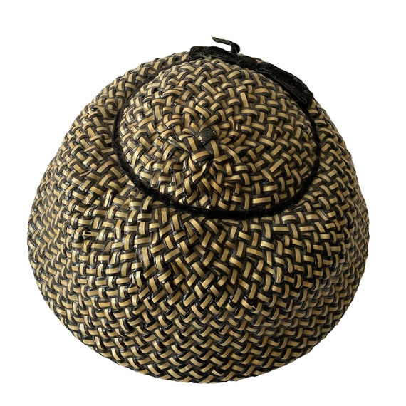 Black & Cream Straw Hat with velvet bow 1950s-60s - image 8