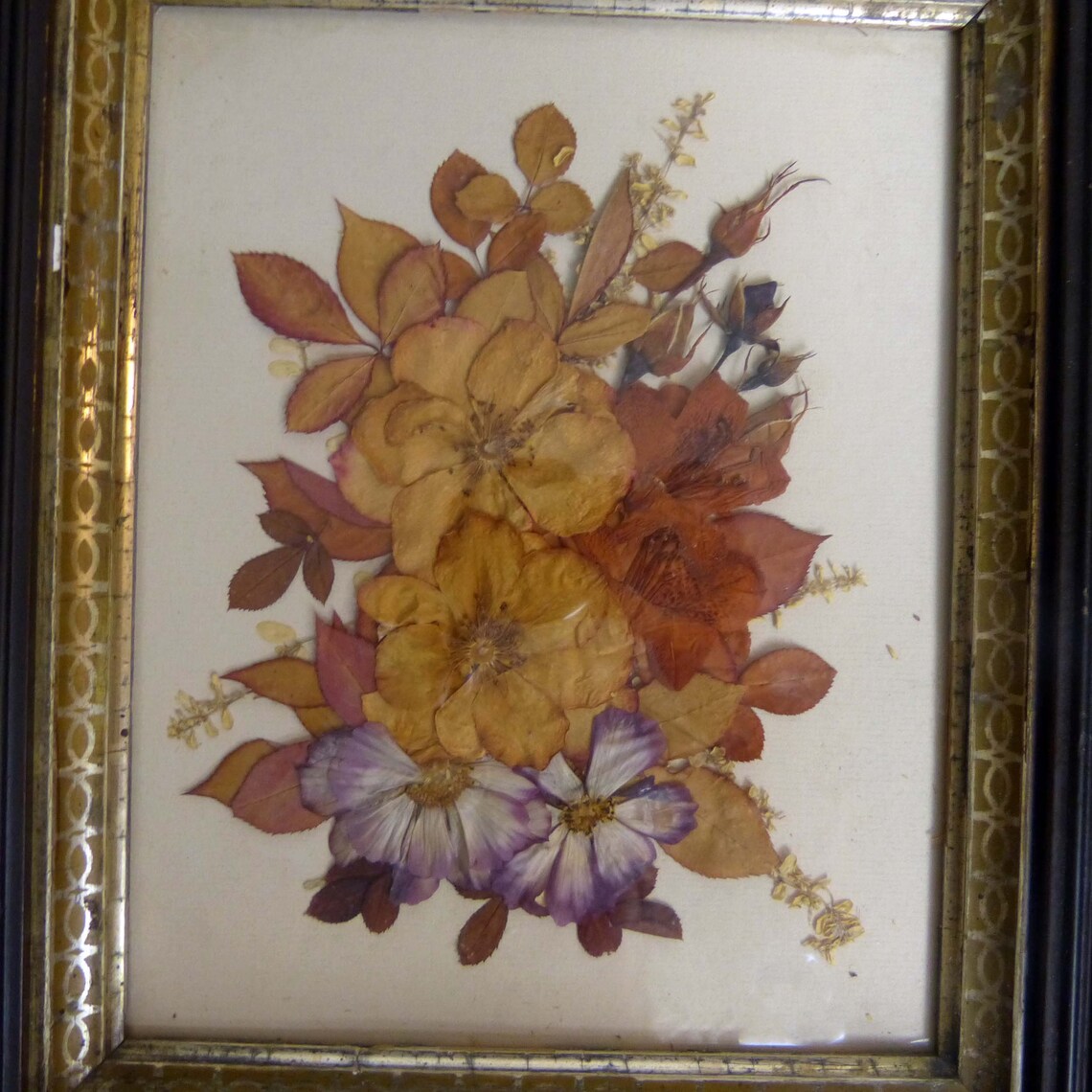 Victorian Pressed Flower Arrangement In Deep Walnut Shadowbox Etsy