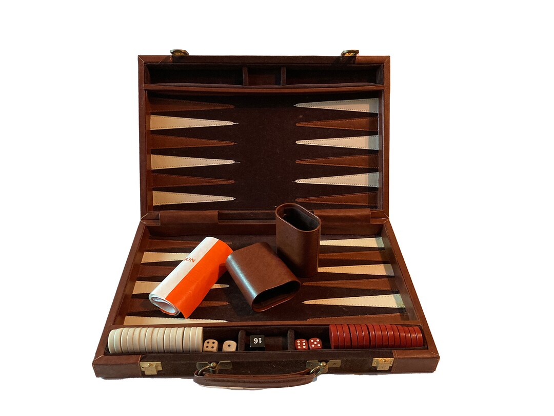 Backgammon Vintage Set in Fabric Covered Travel Case With Etsy