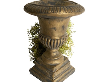 Vintage Gold Plaster Urn Indoor Classic Flared Edge Stacked Base