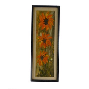Oil Painting Floral Mid Century Orange Yellow Flowers 2 Framed Signed