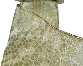 Metallic Gold Woven Circle Pattern Wired Ribbon  4" Wide By The Roll 5 Yards
