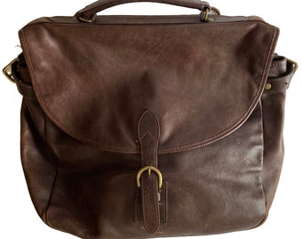 Vintage GAP Messenger Bag Brown Leather Canvas Fabric Lining Large