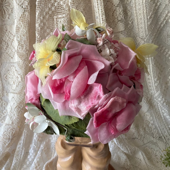 Lord & Taylor Spring Flower Hat Pink Roses Yellow… - image 5