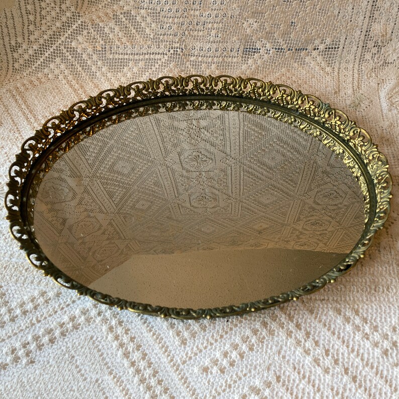 Oval Mirrored Vanity Tray Matching Ornate Pefume Bottles Etsy