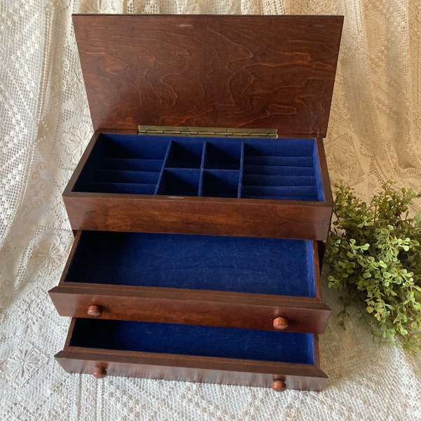 Bombay Company 1993 Wooden Jewelry Box Blue Interior