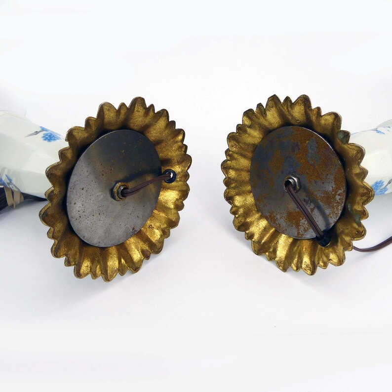 Cream Porcelain with Blue Flowers Pair Of Vanity Bedside Lamps