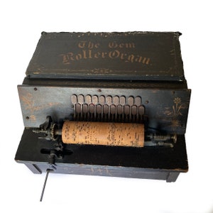 Antique Gem Roller Organ 1887 Needs Work Black With Gold Decoration