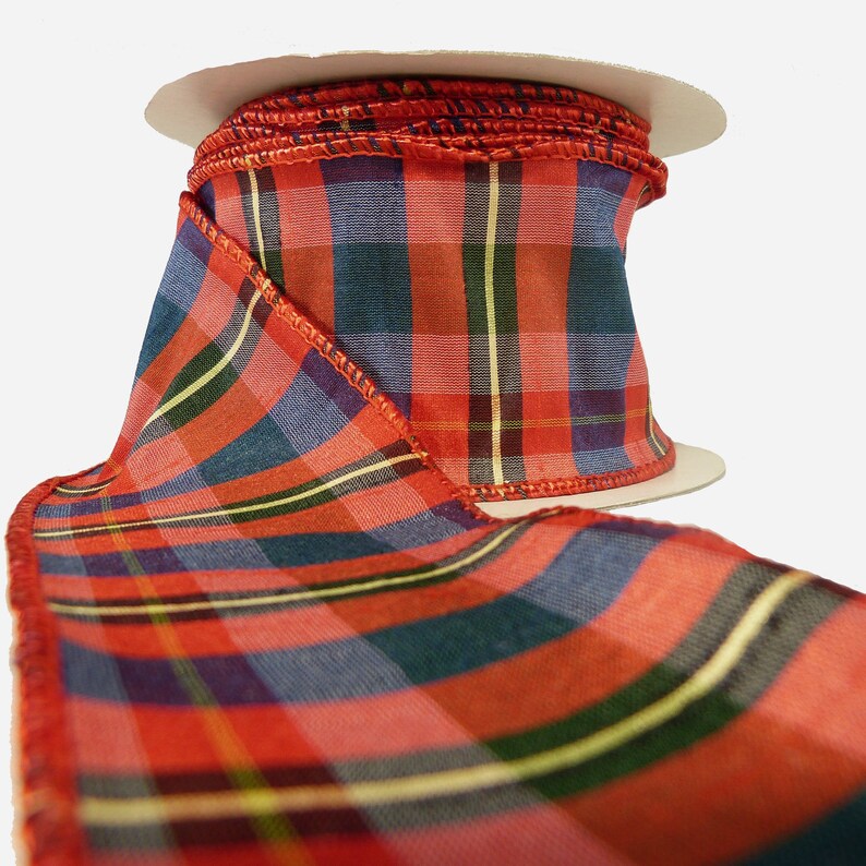 Red Navy Blue and Yellow Plaid Wired Ribbon by the Roll - Etsy