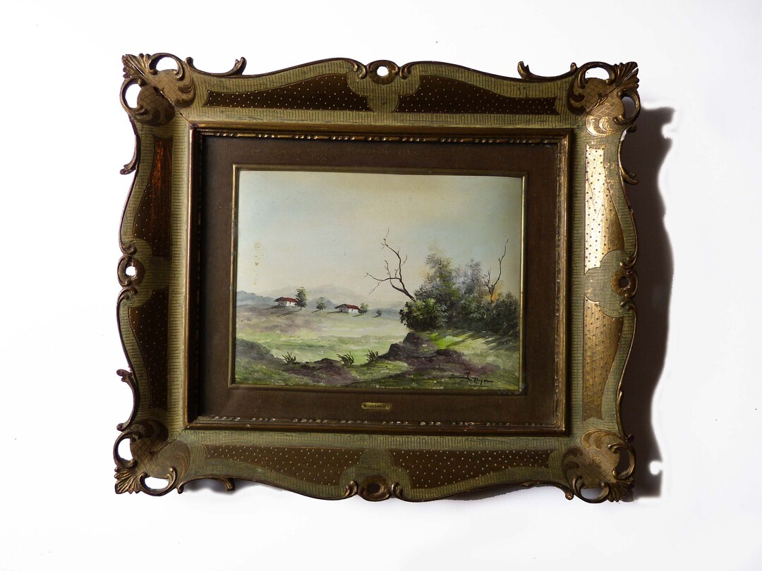 Italian Landscape Oil Painting Under Glass Overlook Fanzago Elaborate