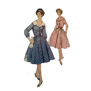 Simplicity 2906 Vintage Pattern Late 1950's Full Skirted Large Collar ...