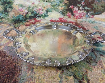 Sheffield Silver On Copper Reproduction Round Tray Grapevine Border & Handles