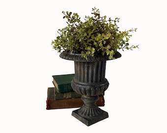 Vintage Classic Black Metal Cast Iron Urn Garden Planter Fluted Indoor / Outdoor 9" Tall