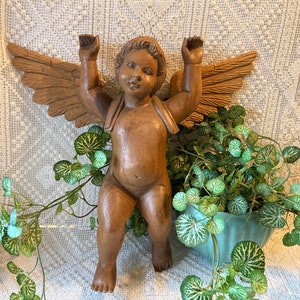 Geflügelte Putti-Engel große 16 &quot;geschnitzte Olivenholz-Statue