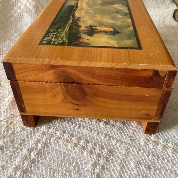 Wooden Cedar Keepsake Chest  Jewelry Box Dutch Sc… - image 3