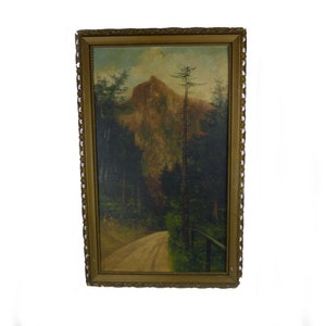 Antique Oil Painting Landscape Road Into The Mountains Framed