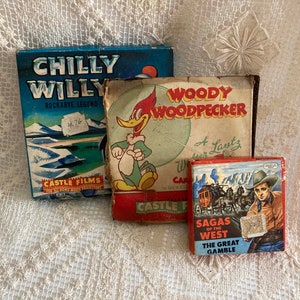 Vintage Castle Film 8mm Reels Lot of 3 Sagas of the West Woody Woodpecker  Chilly Willy 